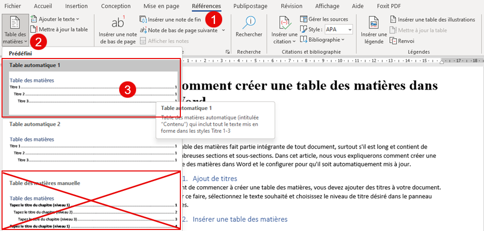 Insérer une table des matières automatique