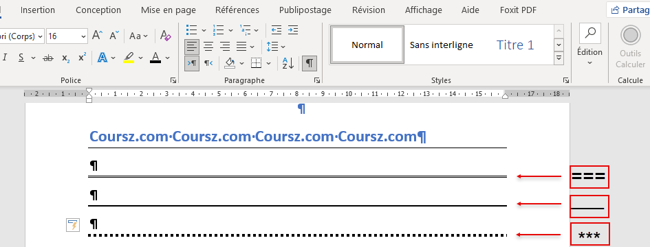 Double ligne et en gras dans Word