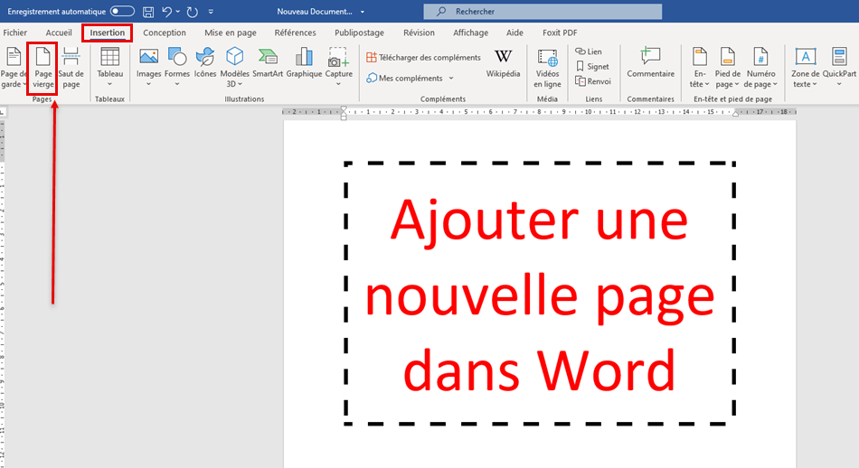 Ajouter une page vierge dans Word à l'aide des outils d'insertion