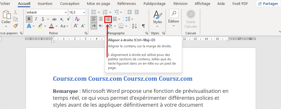 comment aligner le texte dans word