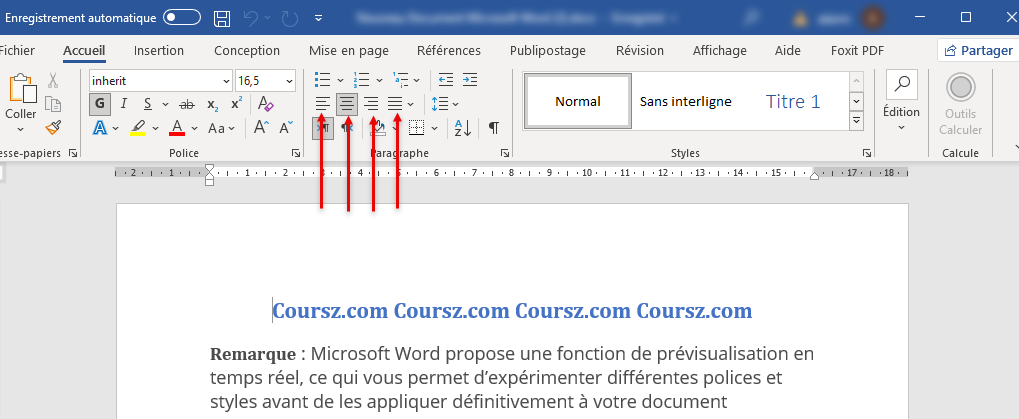 aligner du texte dans Word